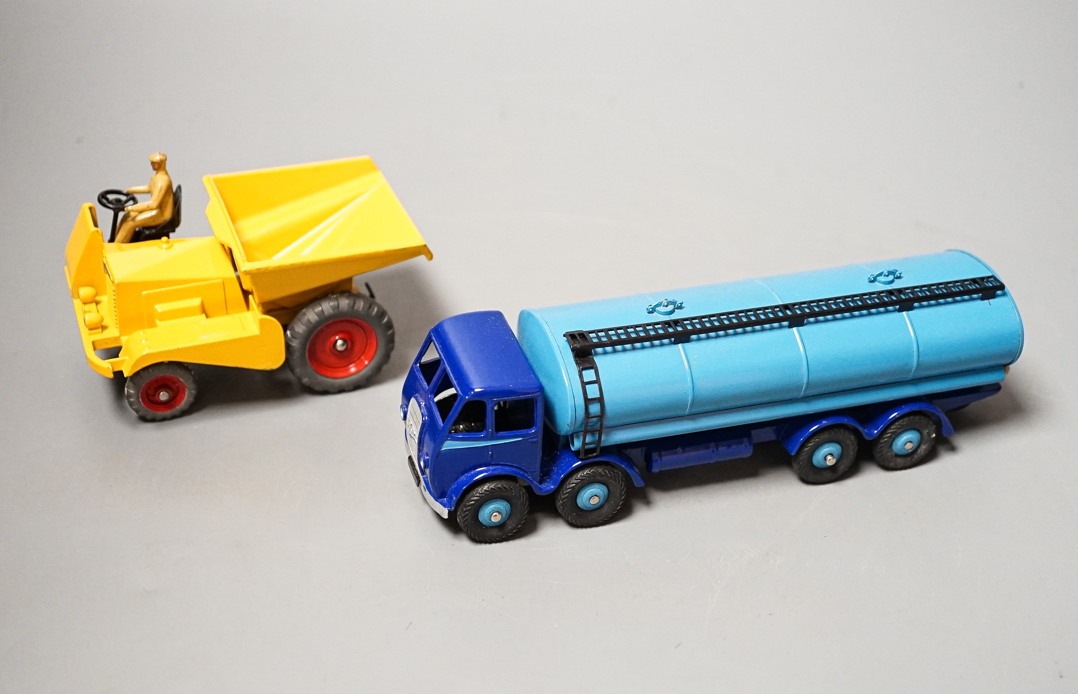 Dinky Toys 504 Foden 14 Ton Tanker, two tone blue, first type, 1948-52 and 562 Dumper Truck, in original boxes, near excellent throughout